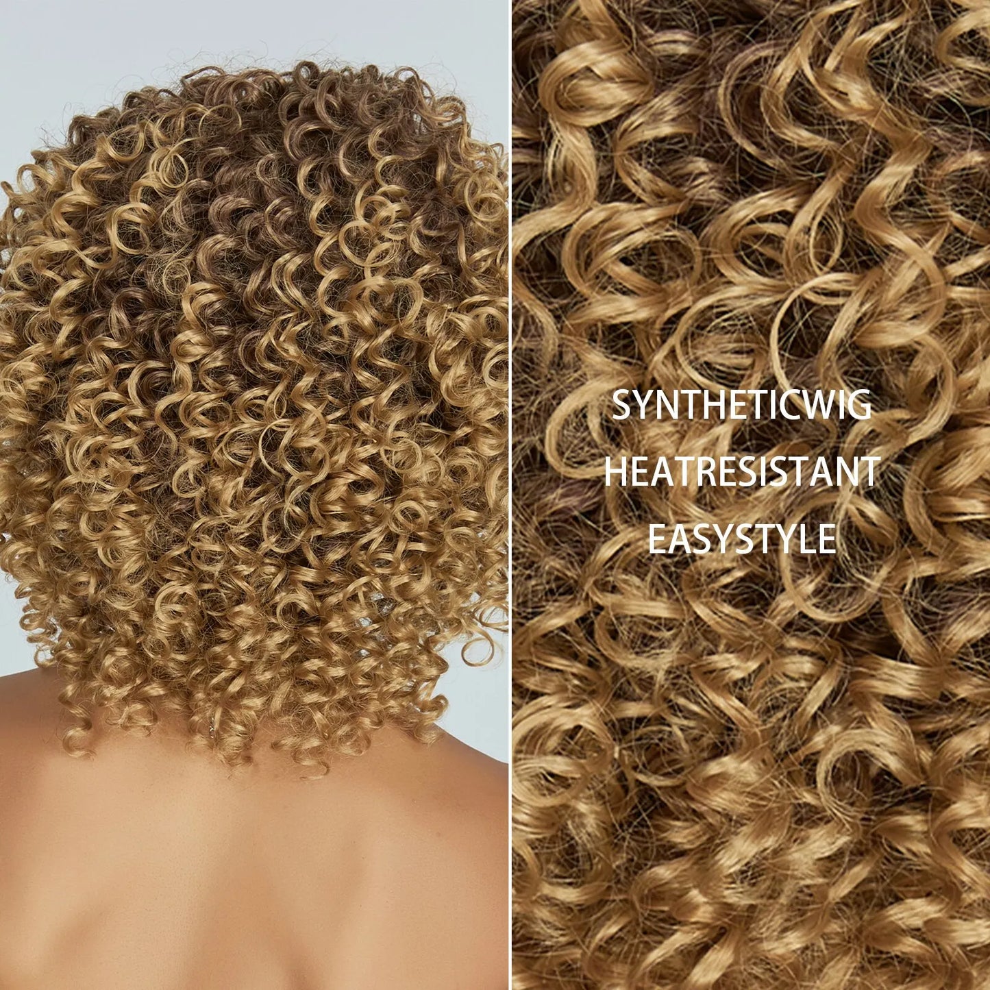 Brown Blonde Curly Hair Synthetic Wigs for Women Short Short Kinky Curly Hair Afro Wigs Glueless Cosplay Hair